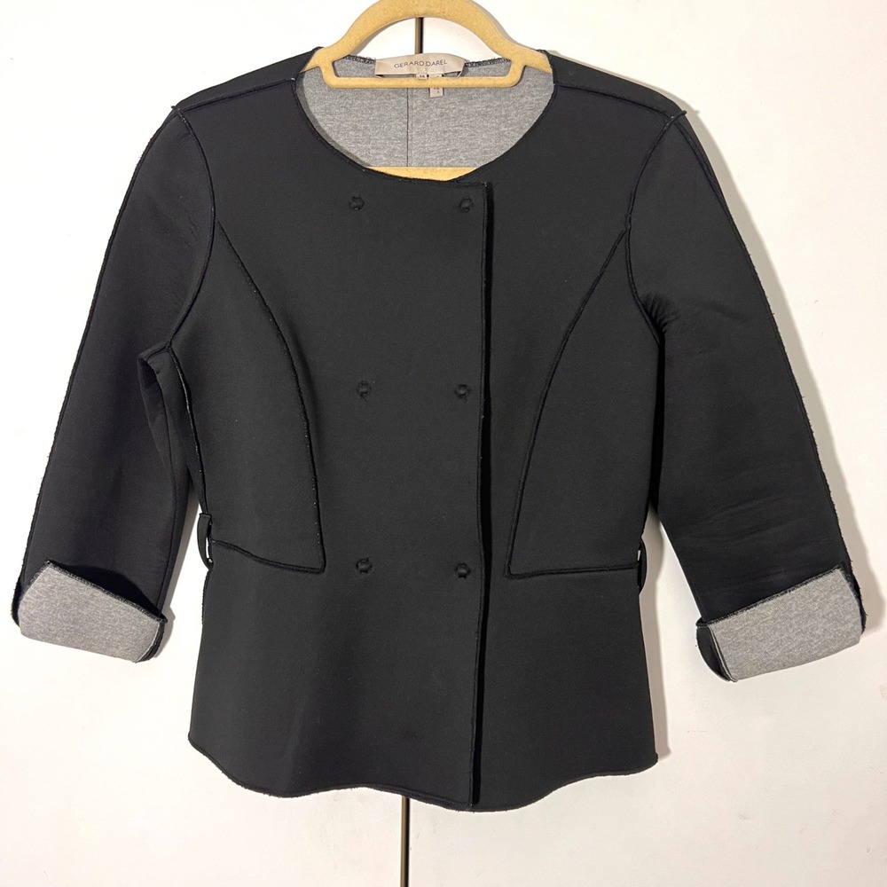 Gerard Darel Jacket Womens 38 Black Wool Blend Double Breasted Peplum Work Wear